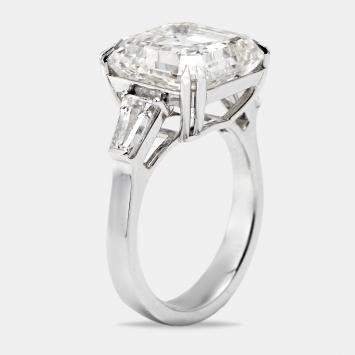 11.00 cts Asscher Cut and Trapazoid Lab Grown Diamond 18k White Gold Ring Size 54