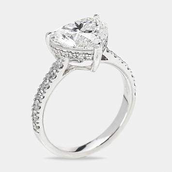 Pre Owned 3.60 cts 18k White Gold Heart Brilliant Round Brilliant Lab Grown Diamonds Ring Size 51
