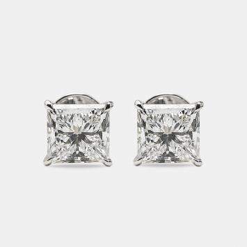6.00 cts Princess Cut 18k White Gold Solitaire Earrings