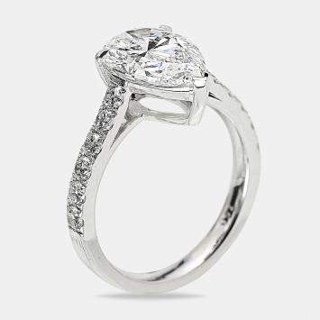 3.50 cts Pear Brilliant Round 18k White Gold Lab Grown Diamonds Ring Size 52