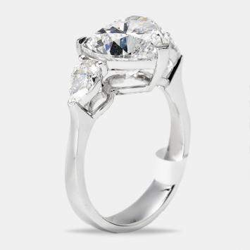 Pre Owned 4.5 cts Heart and Pear Lab Grown Diamond 18k White Gold Ring Size 51
