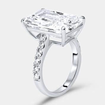 Pre Owned 10.50 cts Radiant Cut and Round Lab Grown Diamond 18k White Gold Ring Size 52