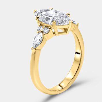 Pre Owned 2.3 cts Marquise and Round 18k Yellow Gold Lab Grown Diamonds Ring Size 54