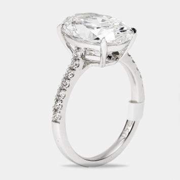 5.3 cts Oval and Round Lab Grown Diamond 18k White Gold Ring Size 54