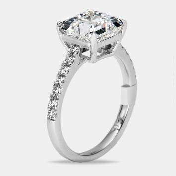 3.3 cts Princess and Round Lab Grown Diamond 18k White Gold Ring Size 54