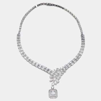 Pre Owned 41.9 Cts Pear Emerald Marquise Round 18K White Gold Lab Grown Diamonds Necklace
