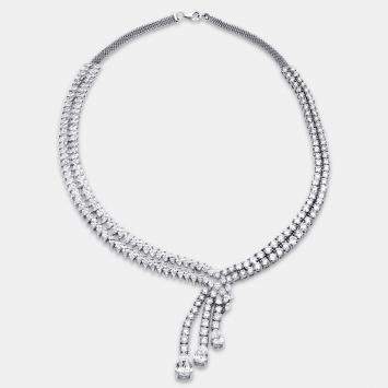 Pre Owned 42.8 Cts Pear Marquise Round 18K White Gold Lab Grown Diamonds Necklace