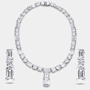 Pre Owned 207 Cts Round Emerald 18K White Gold Lab Grown Diamonds Necklace Set