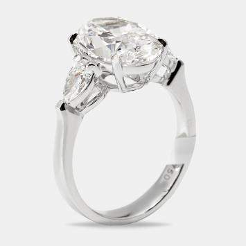Pre Owned 4.00 cts Oval Brilliant and Pear Lab Grown Diamonds 18k White Gold Ring Size 54