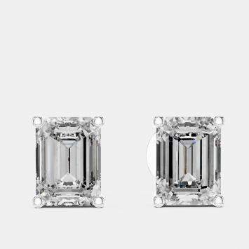 Pre Owned 2.00 cts Emerald Cut 18k White Gold Lab Grown Diamond Stud Earrings
