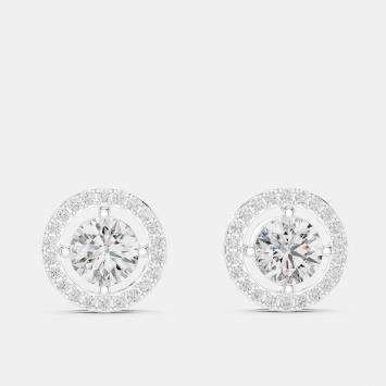 Pre Owned 1.00 ct Round 18k White Gold Solitaire Lab Grown Diamond Single Halo Earrings