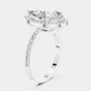 Pre Owned 4.5 cts Round & Pear Cut 18k White Gold Solitaire Lab Grown Diamond Halo Ring Size 53