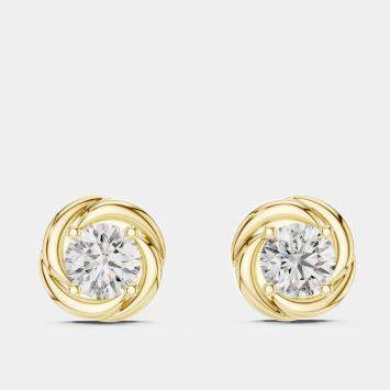 Pre Owned 1.00 cts Round 18k Yellow Gold Fancy Lab Grown Diamond Solitaire Single Stud Earrings