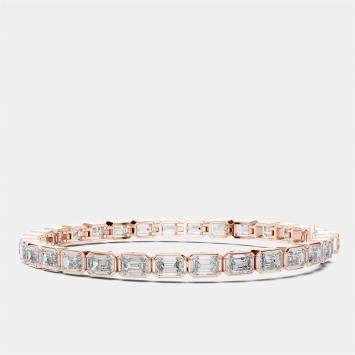 Pre Owned 9.00 cts Emerald Cut 18k Rose Gold Lab Grown Diamond Tennis Bracelet 16 cm