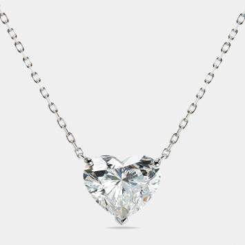 Pre Owned 3.00 cts Heart Brilliant Lab Grown Diamond 18k White Gold Necklace