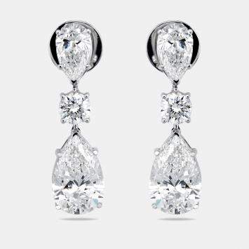 Pre Owned 10 cts Pear Round Lab Grown Diamond 18k White Gold Earrings