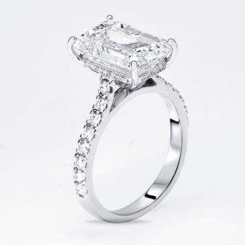 Pre Owned 5.5 cts Emerald Cut Round Lab Grown Diamond 18k White Gold Ring Size 51