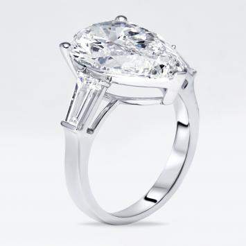 Pre Owned 8 cts Pear Trapezoid Lab Grown Diamond 18k White Gold Ring Size 54