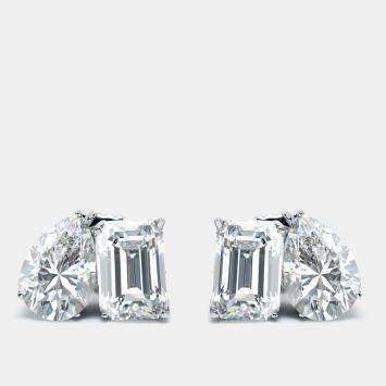 Pre Owned 2.00 cts Pear and Emerald Cut Lab Grown Diamonds 18k White Gold Earrings