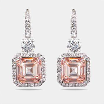 Pre Owned 23.4 cts Pink Asscher Cut Round Lab Grown Diamonds 18k White Gold Earrings