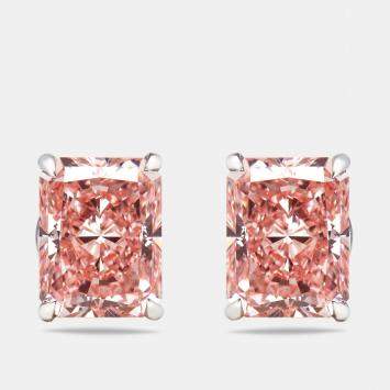 Pre Owned 6 cts Pink Radiant Lab Grown Diamonds 18k White Gold Earrings