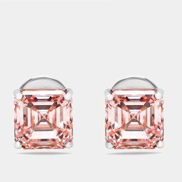Pre Owned 7.6 cts Pink Asscher Cut Lab Grown Diamonds 18k White Gold Earrings