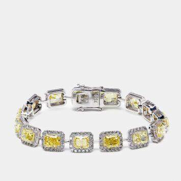 Pre Owned 18.4 cts Intense Yellow Radiant Round Lab Grown Diamonds 18k White Gold Bracelet