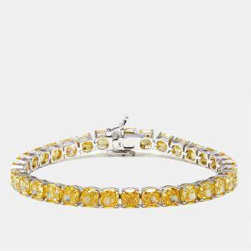 Pre Owned 27 cts Intense Yellow Cushion Lab Grown Diamonds 18k White Gold Bracelet