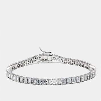Pre Owned 11.5 cts Emerald Cut Lab Grown Diamonds 18k White Gold Bracelet