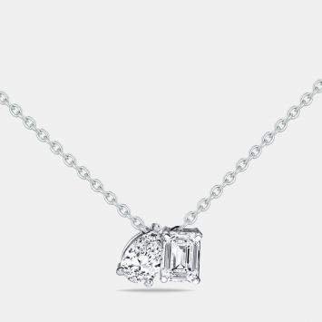 Pre Owned 0.90 cts Pear Emerald Cut Lab Grown Diamonds 18k White Gold Necklace
