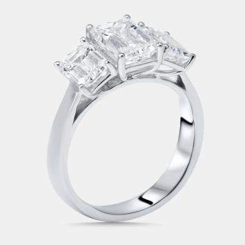 Pre Owned 4.00 cts Emerald Cut Lab Grown Diamonds 18k White Gold Ring Size 51