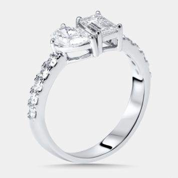 Pre Owned 1.35 cts Pear, Emerald, Round Lab Grown Diamonds 18k White Gold Ring Size 52