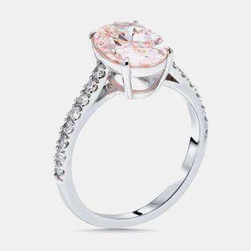 Pre Owned 2.3 cts Pink Oval, Round Lab Grown Diamonds 18k White Gold Ring Size 52