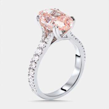 Pre Owned 4.8 cts Pink Oval, Round Lab Grown Diamonds 18k White Gold Ring Size 52