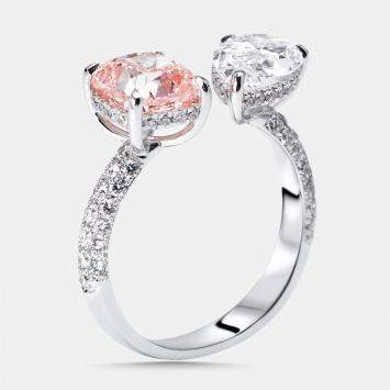 Pre Owned 4.3 cts Pink Cushion, Pear, Round Lab Grown Diamonds 18k White Gold Ring Size 52