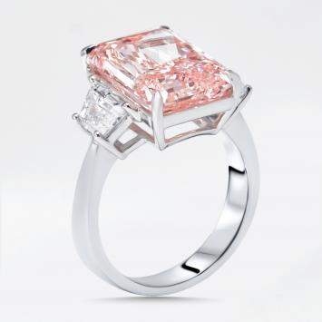 Pre Owned 8.1 cts Pink Radiant, Trapazoid Lab Grown Diamonds 18k White Gold Ring Size 52