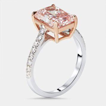 Pre Owned 3.3 cts Pink Radiant, Round Lab Grown Diamonds 18k Two Tone Gold Ring Size 52