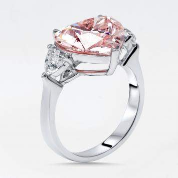 Pre Owned 5.5 cts Pink Heart, Trillion Lab Grown Diamonds 18k White Gold Ring Size 53