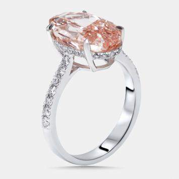 Pre Owned 5.5 cts Pink Oval, Round Lab Grown Diamonds 18k White Gold Ring Size 53