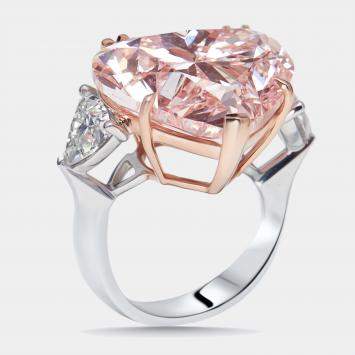 Pre Owned 24.95 cts Pink Heart, Trillion Lab Grown Diamonds 18k Two Tone Gold Ring Size 55