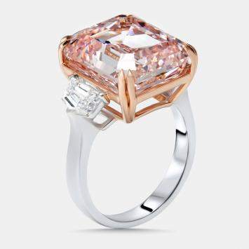 مملوكة مسبقًا 15 cts Pink Emerald Cut, Halfmoon Lab Grown Diamonds 18k Two Tone Gold Ring Size 55