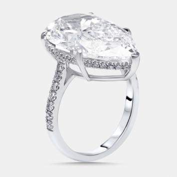 Pre Owned 10.5 cts Pear, Round Lab Grown Diamonds 18k White Gold Ring Size 55