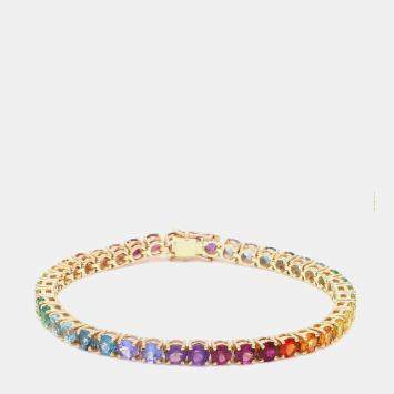 Pre Owned 14 cts Rainbow Sapphire Round Cut Gemstones 18k Yellow Gold Tennis Bracelet