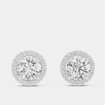 Pre Owned 2.4 cts Round 18k White Gold Solitaire Lab Grown Diamond Single Halo Earrings