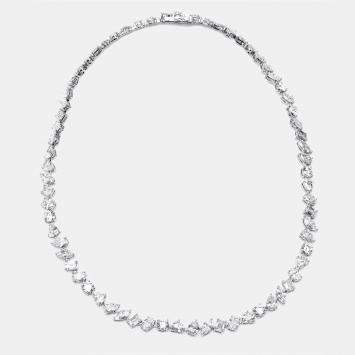 Pre Owned 35.5 cts Oval, Pear, Marquise, Emerald Cut, Heart, Round Lab Grown Diamonds 18k White Gold Necklace