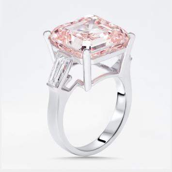 مملوكة مسبقًا 13 cts Pink Asscher, Trapezoid Lab Grown Diamonds 18k White Gold Ring Size 51