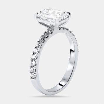 Pre Owned 2.40 cts Emerald Lab Grown Diamond 18K White Gold Ring Size 54