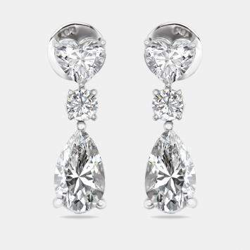 Pre Owned 3.7 cts Pear, Round and Heart Lab Grown Diamond 18k White Gold Earrings