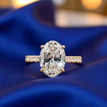 Pre Owned 3.10 cts Oval Cut Lab Grown Diamond 14k Yellow Gold Wedding Ring Size 52