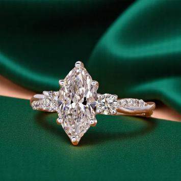 Pre Owned 2.00 cts Marquise Lab Grown Diamond 14k White Gold Wedding Ring Size 52